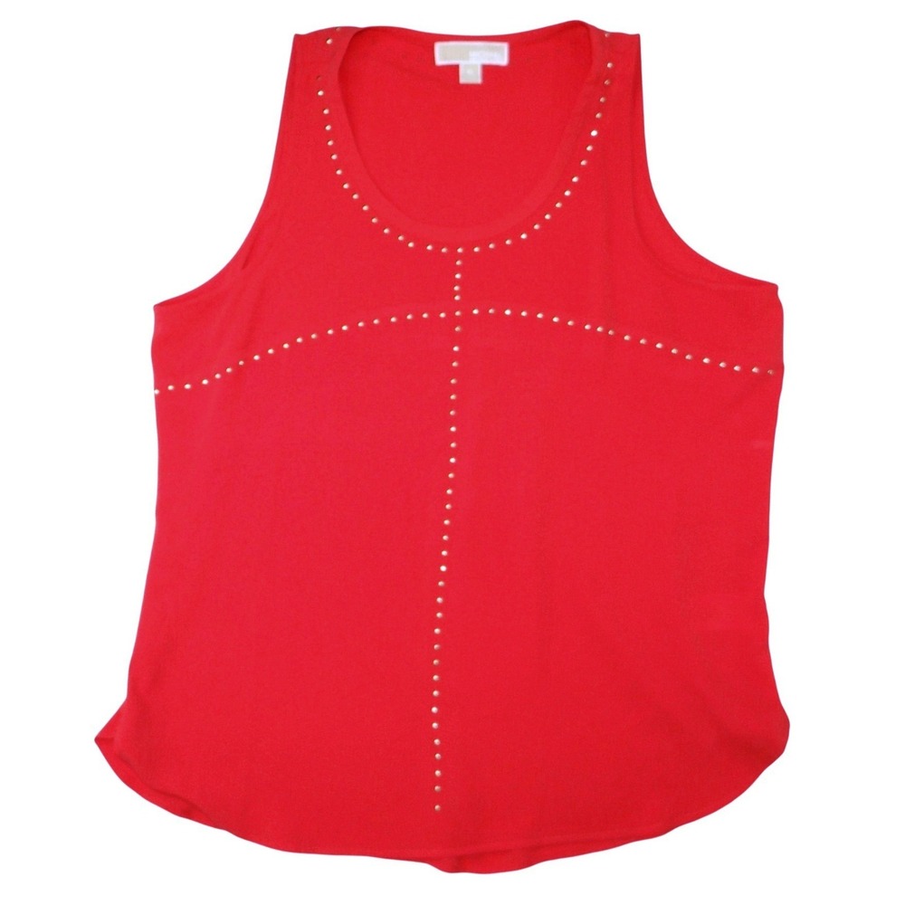 Michael Kors Women Bright Orange Studded Tank Top Size XL Casual Sleeveless‎ Top